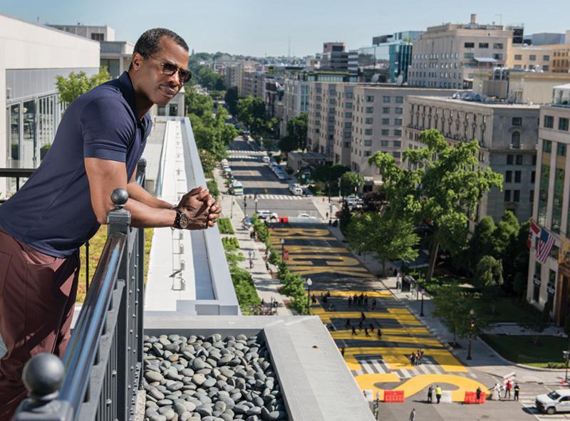 Elliott Ferguson, President and CEO of Destination DC overlooking Black Lives Matter Plaza