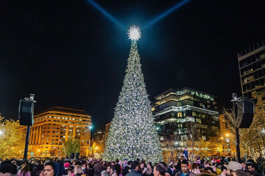 Crowd around the Holiday Tree Lighting ceremony at CityCenterDC