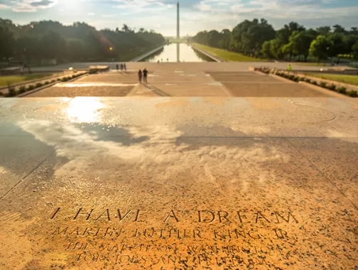 "I Have A Dream" etched into the steps at Lincoln Memorial