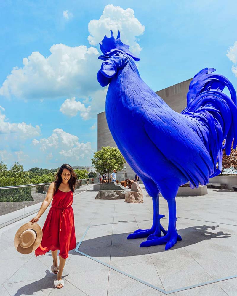 @sevendayweekender - Visitor in front of the Hahn/Cock statue at the National Gallery of Art East Building in Washington, DC