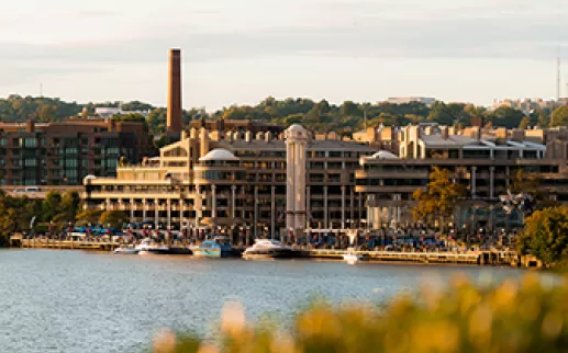 View of the skyline of Georgetown with the Potomac River
